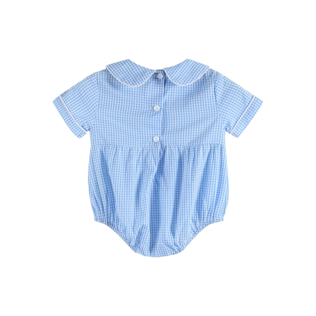 Light Blue Baby Brother Smocked Collared Romper - Liz and Roo