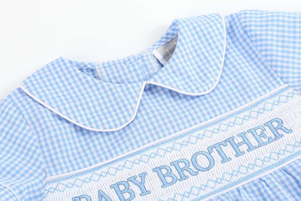 Light Blue Baby Brother Smocked Collared Romper - Liz and Roo