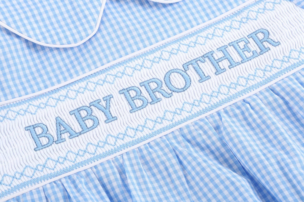 Light Blue Baby Brother Smocked Collared Romper - Liz and Roo