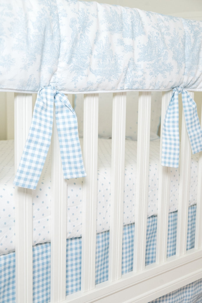 Light Blue Gingham Crib Skirt 17" Drop - Liz and Roo