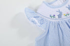 Light Blue Seersucker Easter Bunny Smocked Bishop Dress - Liz and Roo