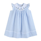 Light Blue Seersucker Easter Bunny Smocked Bishop Dress - Liz and Roo