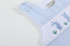 Light Blue Seersucker Easter Bunny Smocked Overalls - Liz and Roo