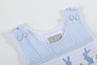 Light Blue Seersucker Easter Bunny Smocked Overalls - Liz and Roo
