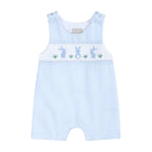 Light Blue Seersucker Easter Bunny Smocked Overalls - Liz and Roo