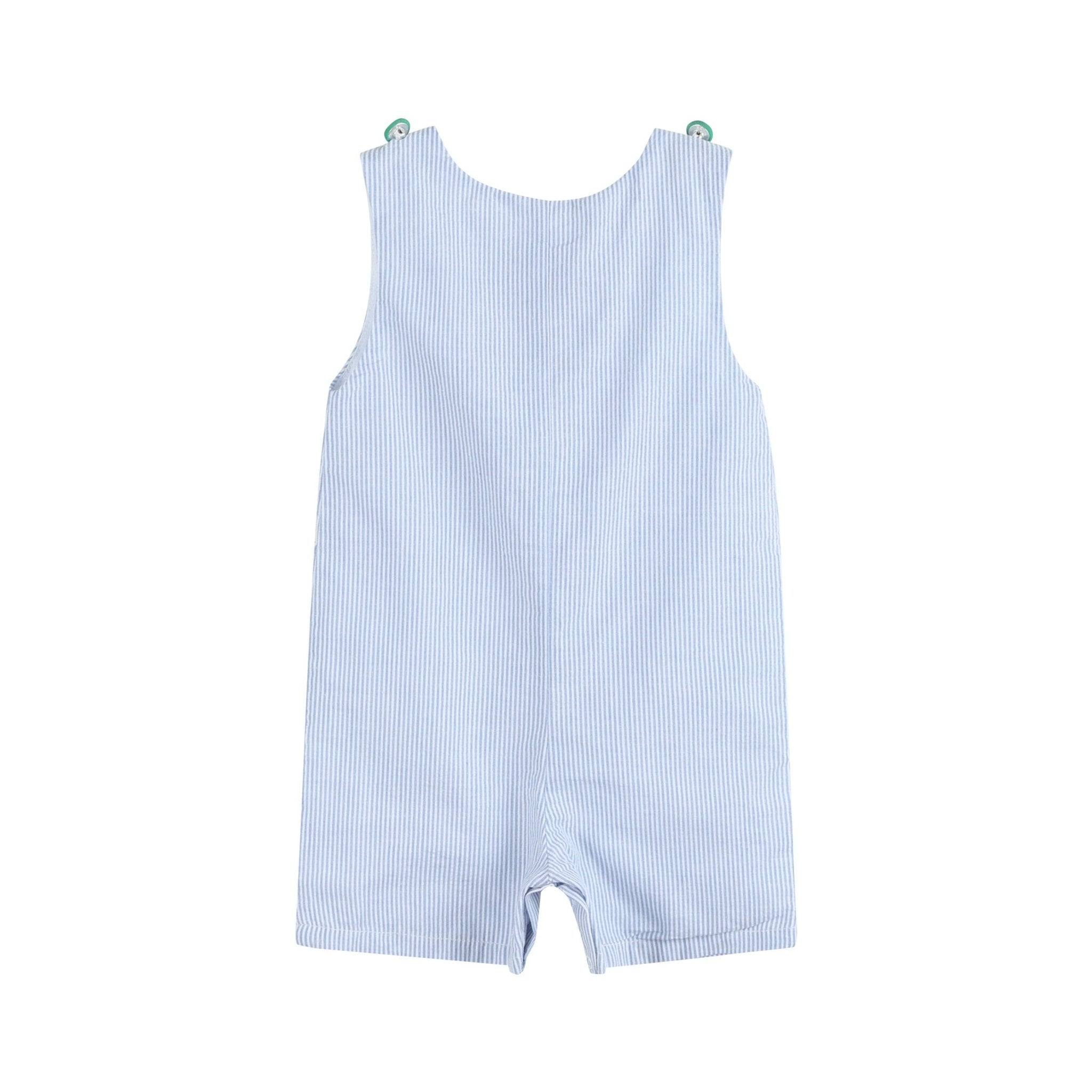 Light Blue Seersucker Watermelon Shortalls - Liz and Roo