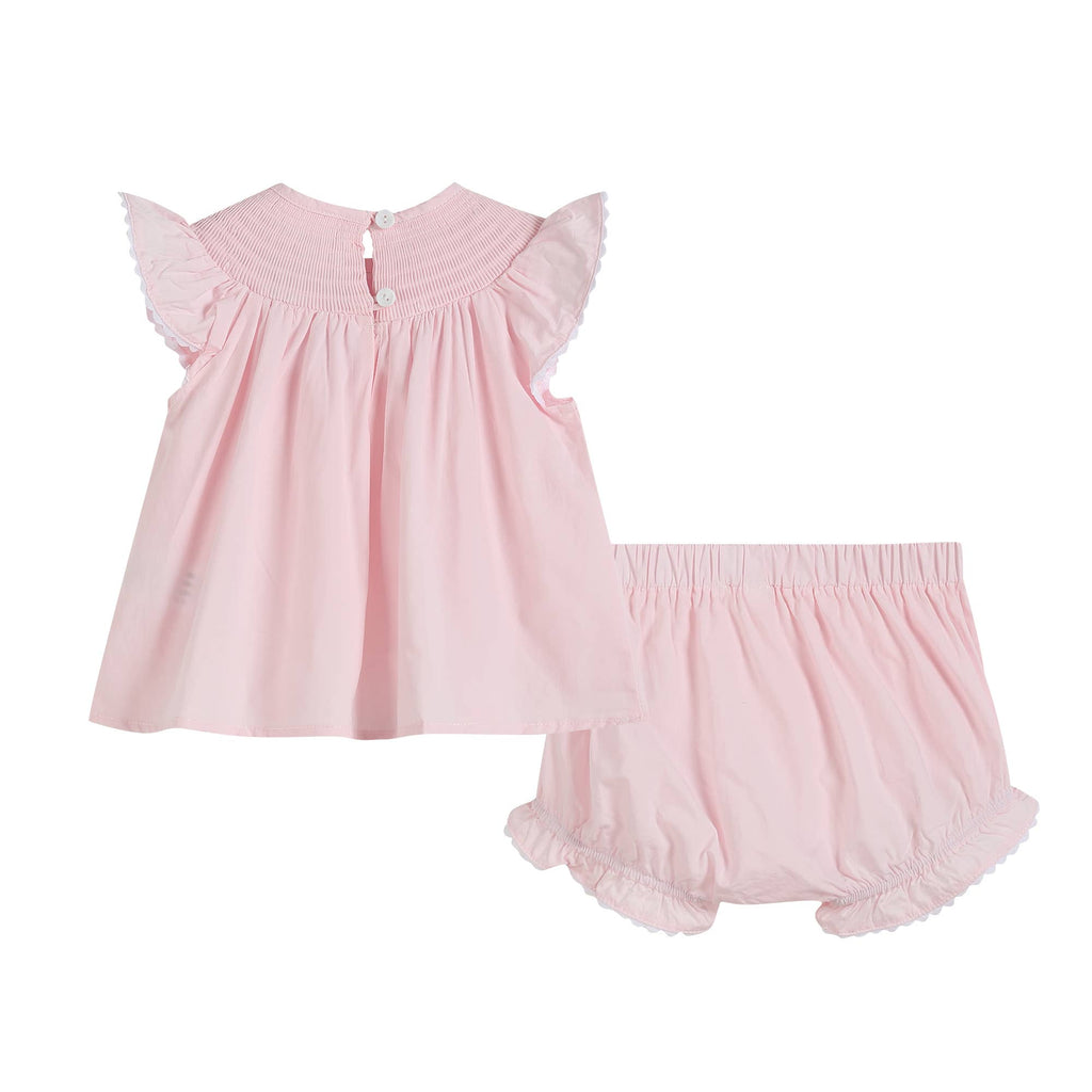 Light Pink Daisy Smocked Top and Bloomer 2 pc set - Liz and Roo
