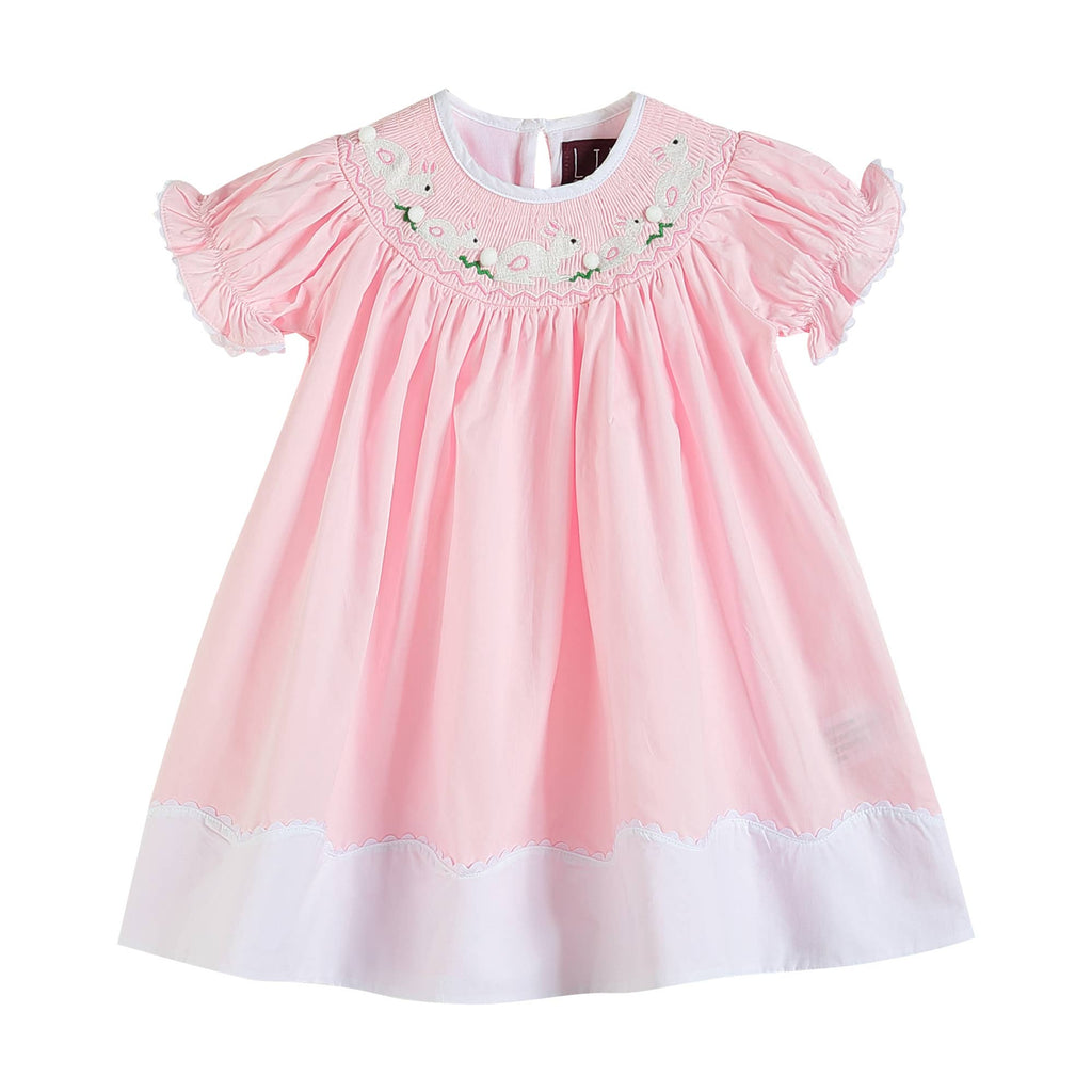 Light Pink Easter Bunny Smocked Bishop Dress - Liz and Roo