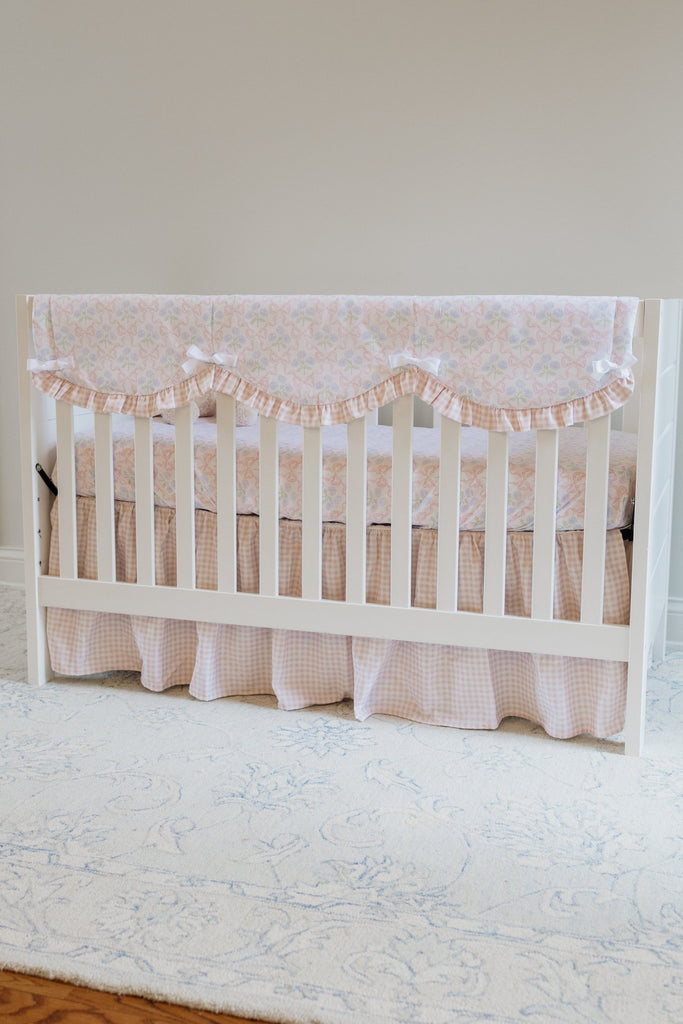 Light Pink Gingham Gathered Crib Skirt - Liz and Roo