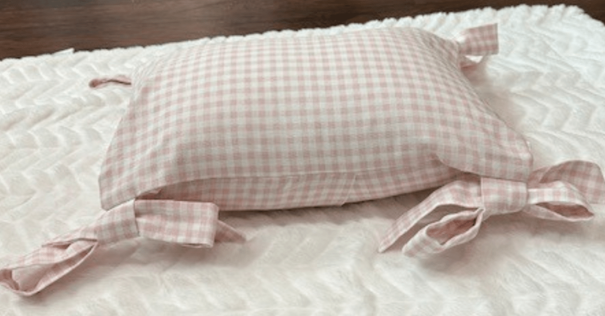 Light Pink Gingham Hand Tie Bow Pillow (INCLUDES insert) - Liz and Roo