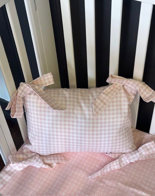 Light Pink Gingham Hand Tie Bow Pillow (INCLUDES insert) - Liz and Roo