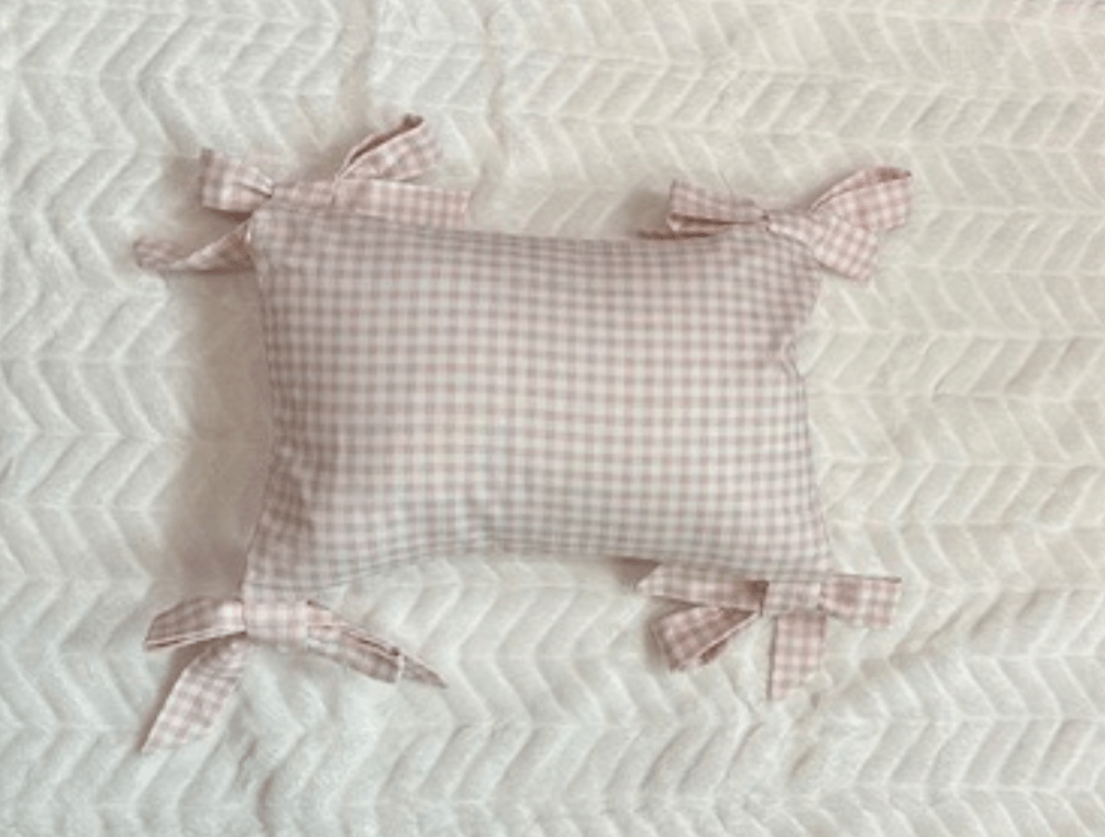 Light Pink Gingham Hand Tie Bow Pillow (INCLUDES insert) - Liz and Roo
