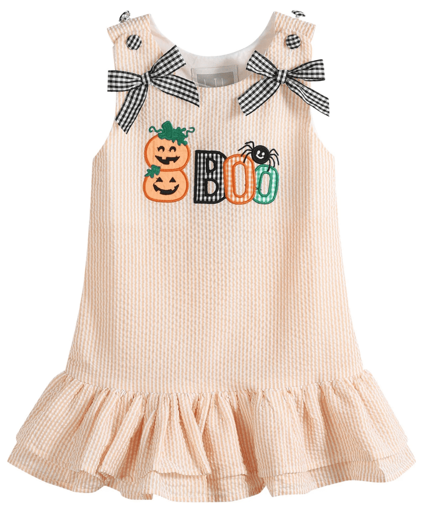 Lil Cactus Orange Seersucker Halloween Boo Rufffle Dress - Liz and Roo