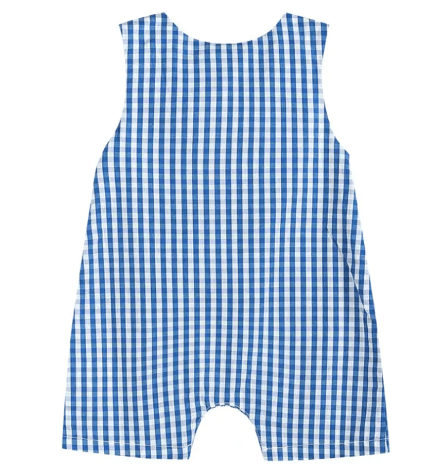 Lil Cactus Royal Blue Gingham Pumpkin Smocked Shortall - Liz and Roo