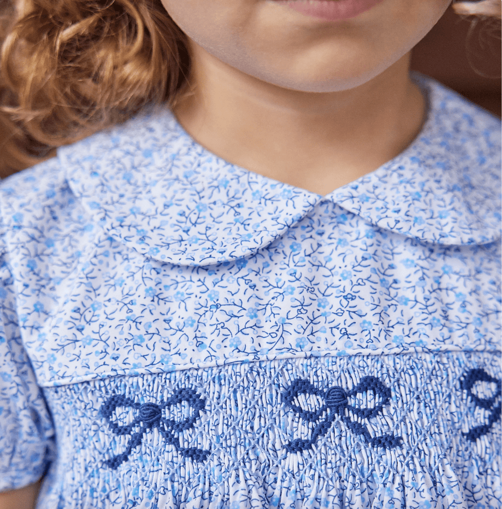 Little English Smocked Peter Pan Dress Blue Vinings - Liz and Roo