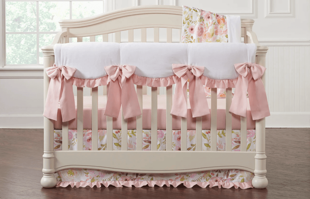 Petal Pink Bows and Blush Watercolor Floral Bedding Set - Liz and Roo