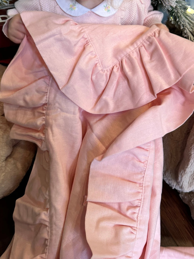 Petal Pink Linen Baby Blanket with Ruffles - Liz and Roo