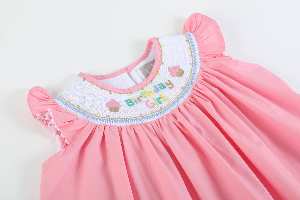Pink Birthday Girl Smocked Bishop Dress - Liz and Roo