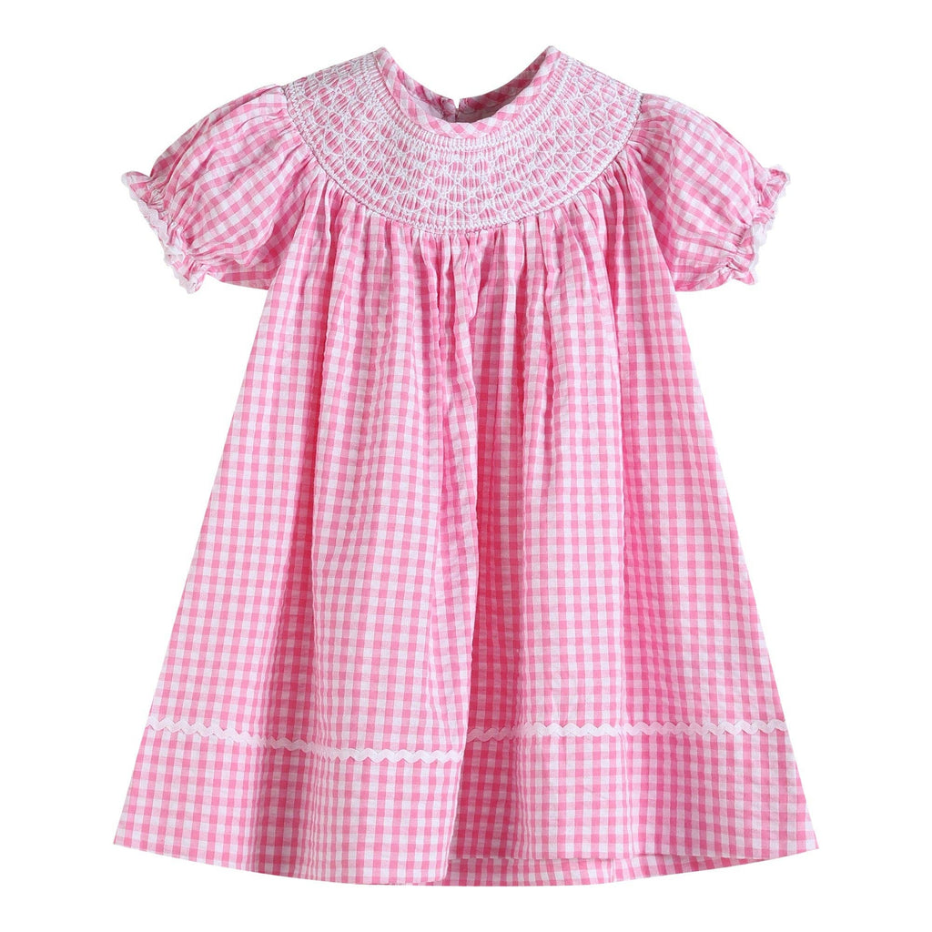 Pink Gingham Classic Smocked Bishop Dress - Liz and Roo