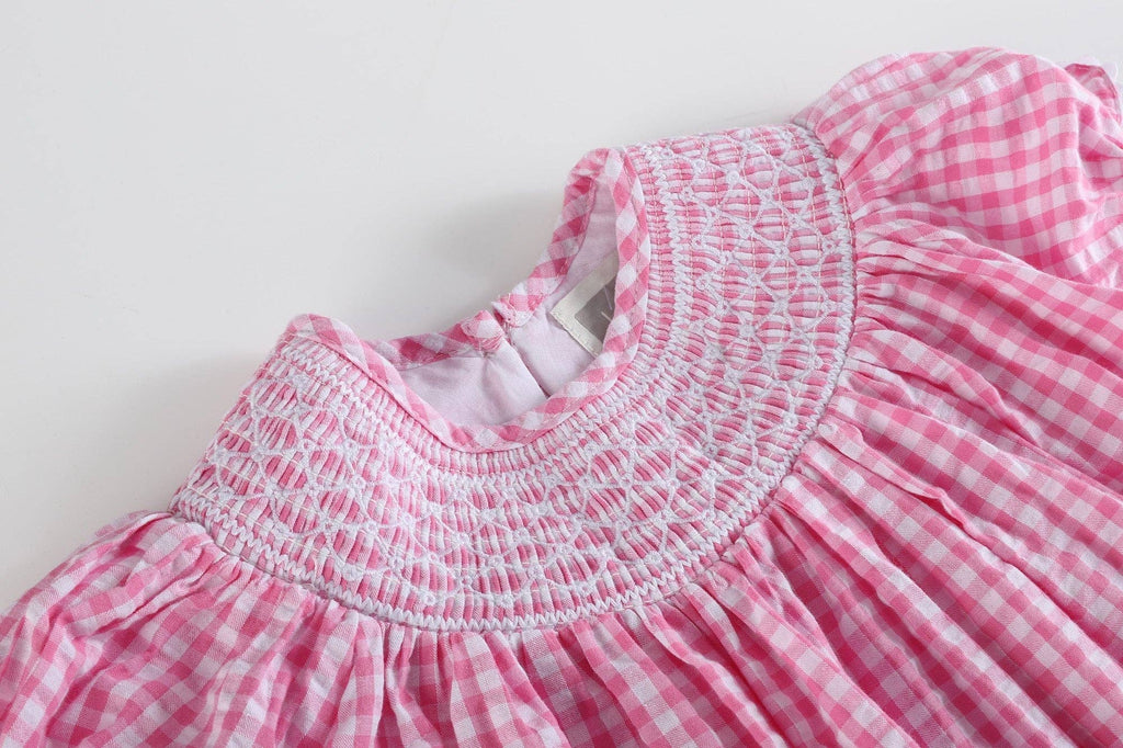 Pink Gingham Classic Smocked Bishop Dress - Liz and Roo