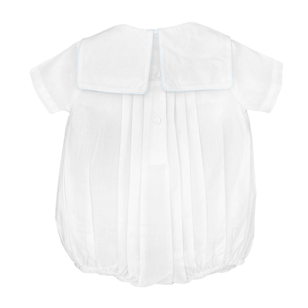 Romper with Train Embroidery in White - Liz and Roo