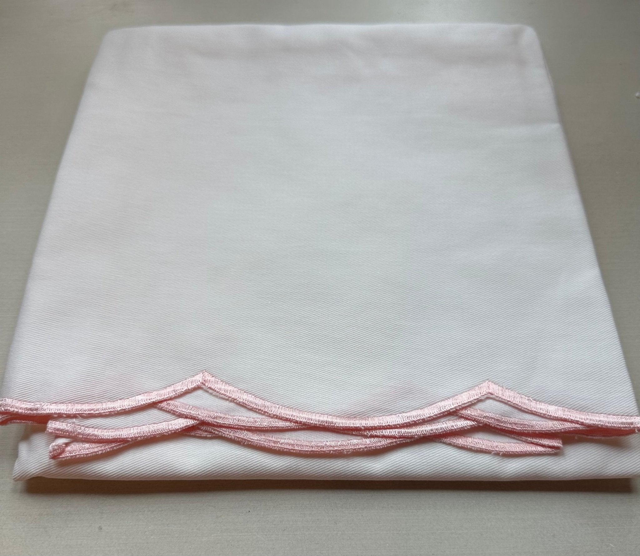 Scallop Crib Skirt with White or Pink Trim - Liz and Roo