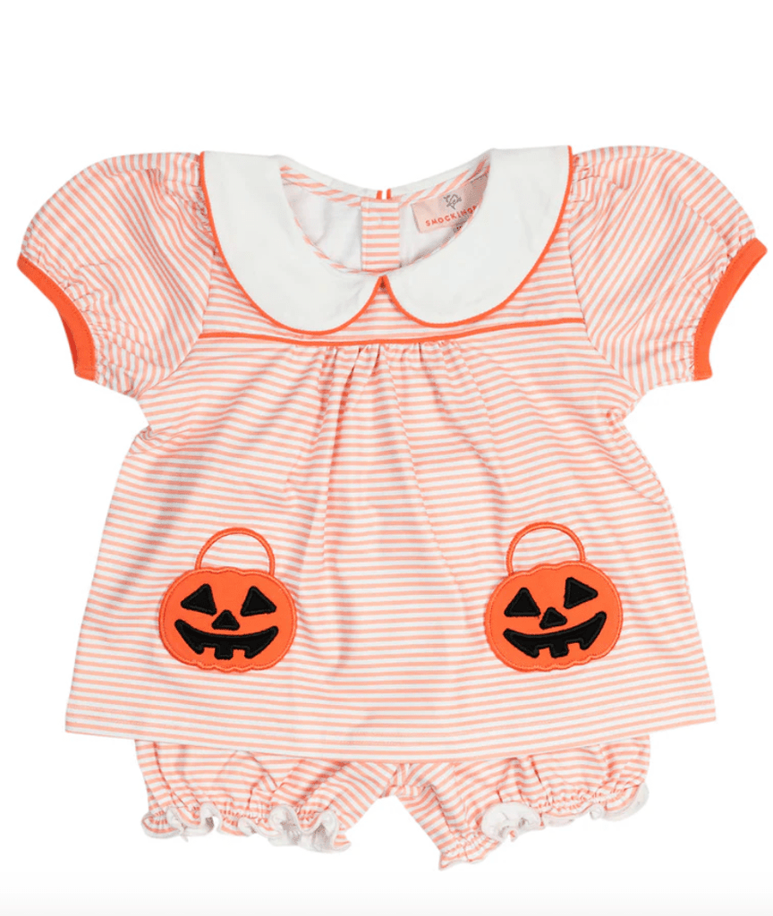 Smockingbird Jackolantern Pockets Striped Knit Bloomer Set - Liz and Roo