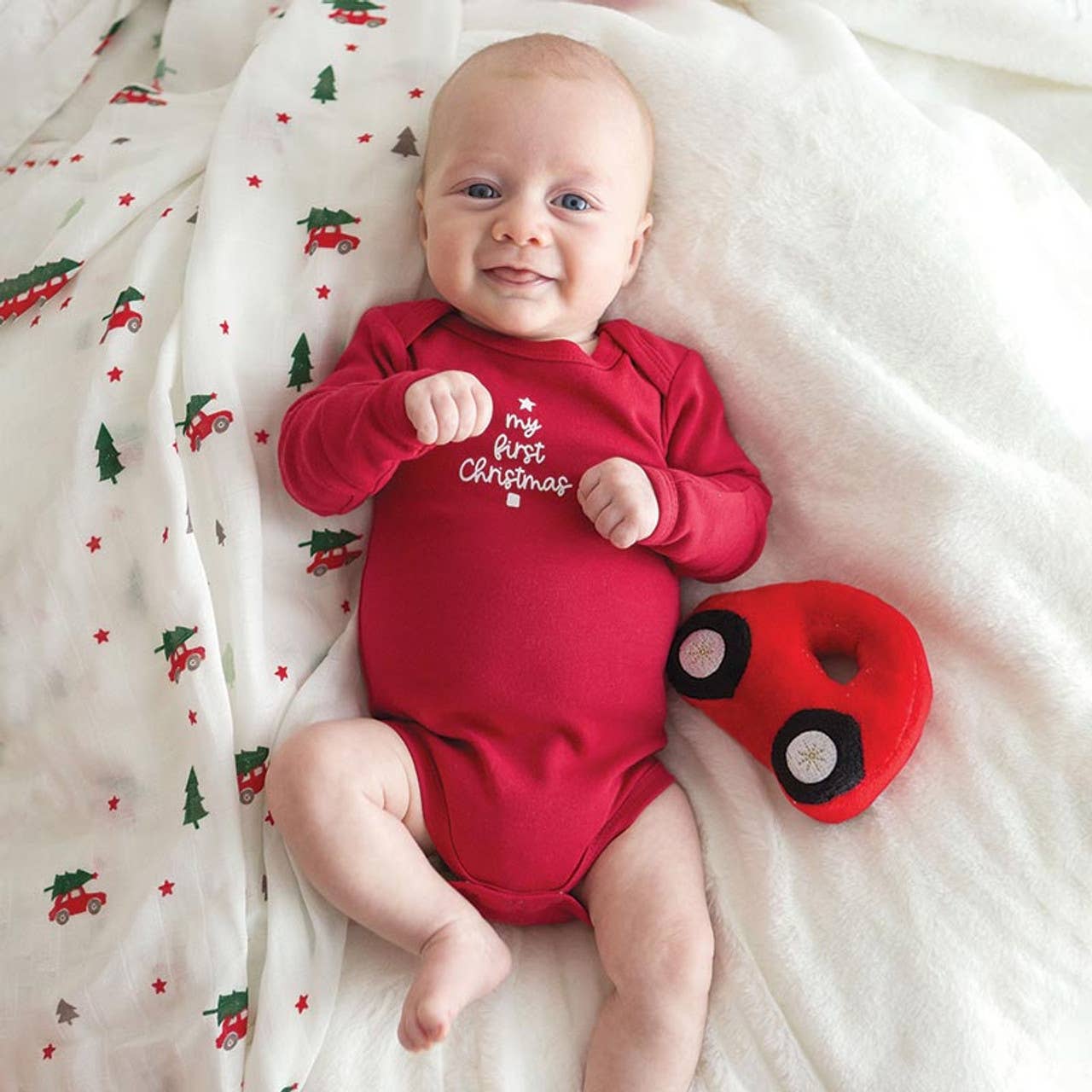 Swaddle Blanket - Plush Car Rattle - Liz and Roo