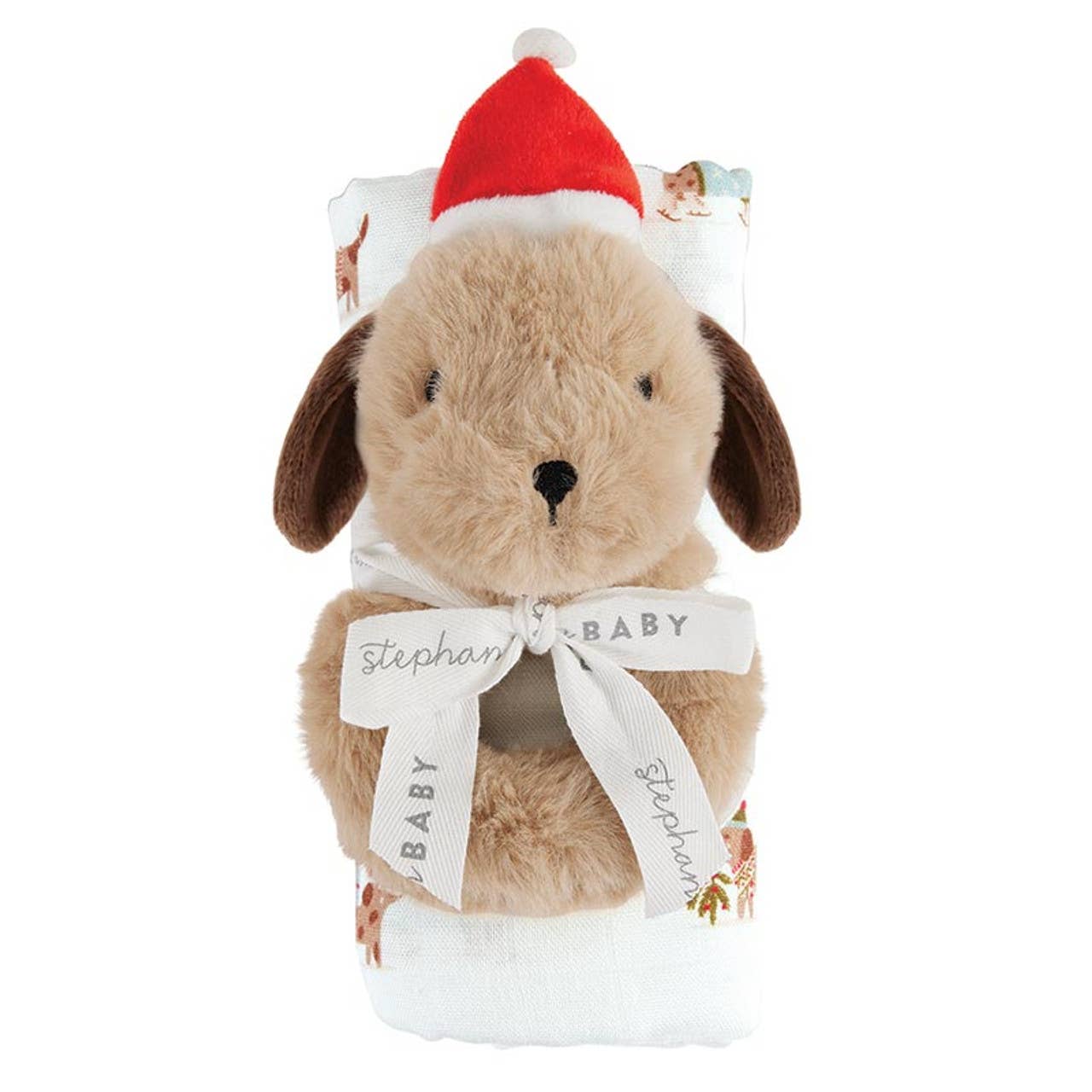 Swaddle Blanket - Plush Dog Rattle - Liz and Roo