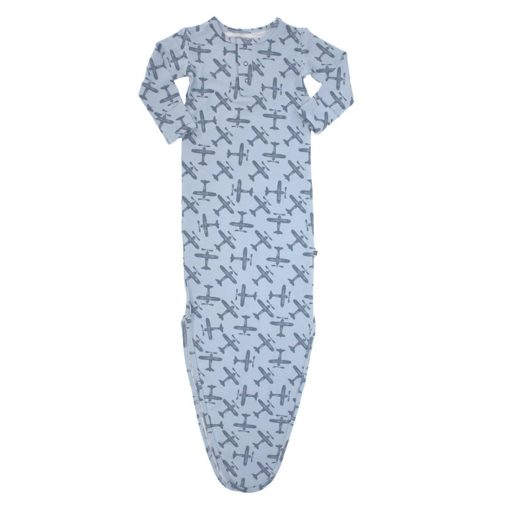 Sweet Bamboo Blue Airplane Knotted Gown - Liz and Roo