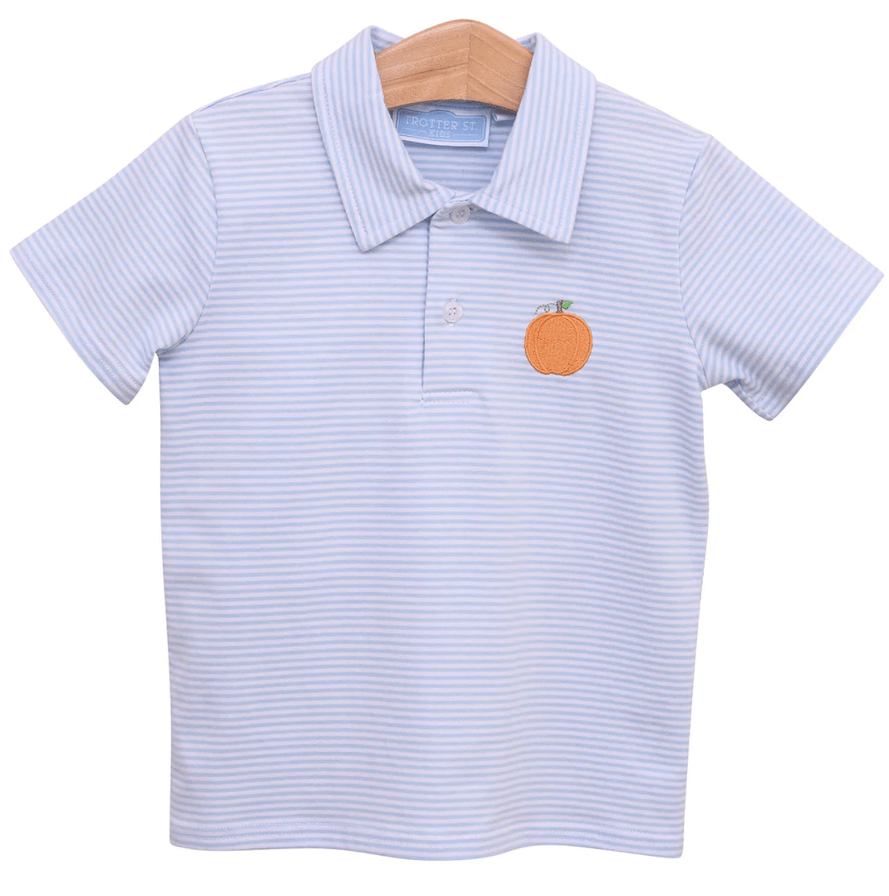 Trotter Street Kids Blue and White Stripe Pumpkin Polo - Liz and Roo