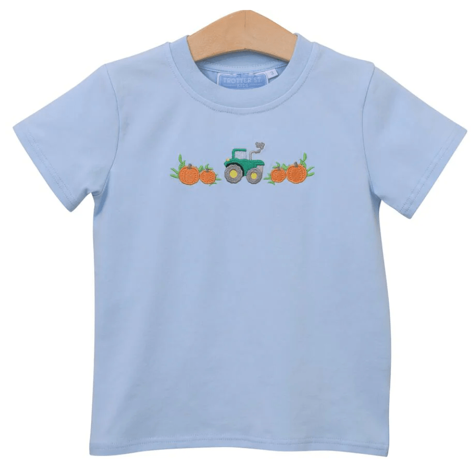 Trotter Street Kids Pumpkin Tractor Embroidery Shirt - Liz and Roo