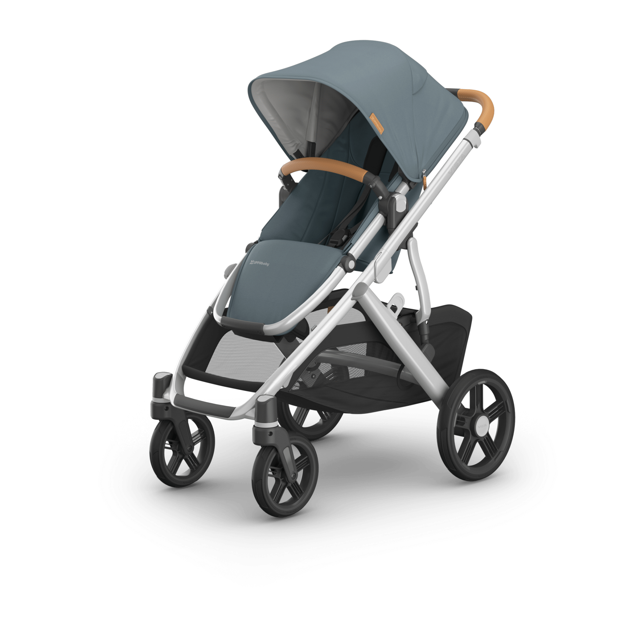 Uppababy Vista V3 Stroller Callum - Stone Blue |Silver Frame | Sand Leather - Liz and Roo