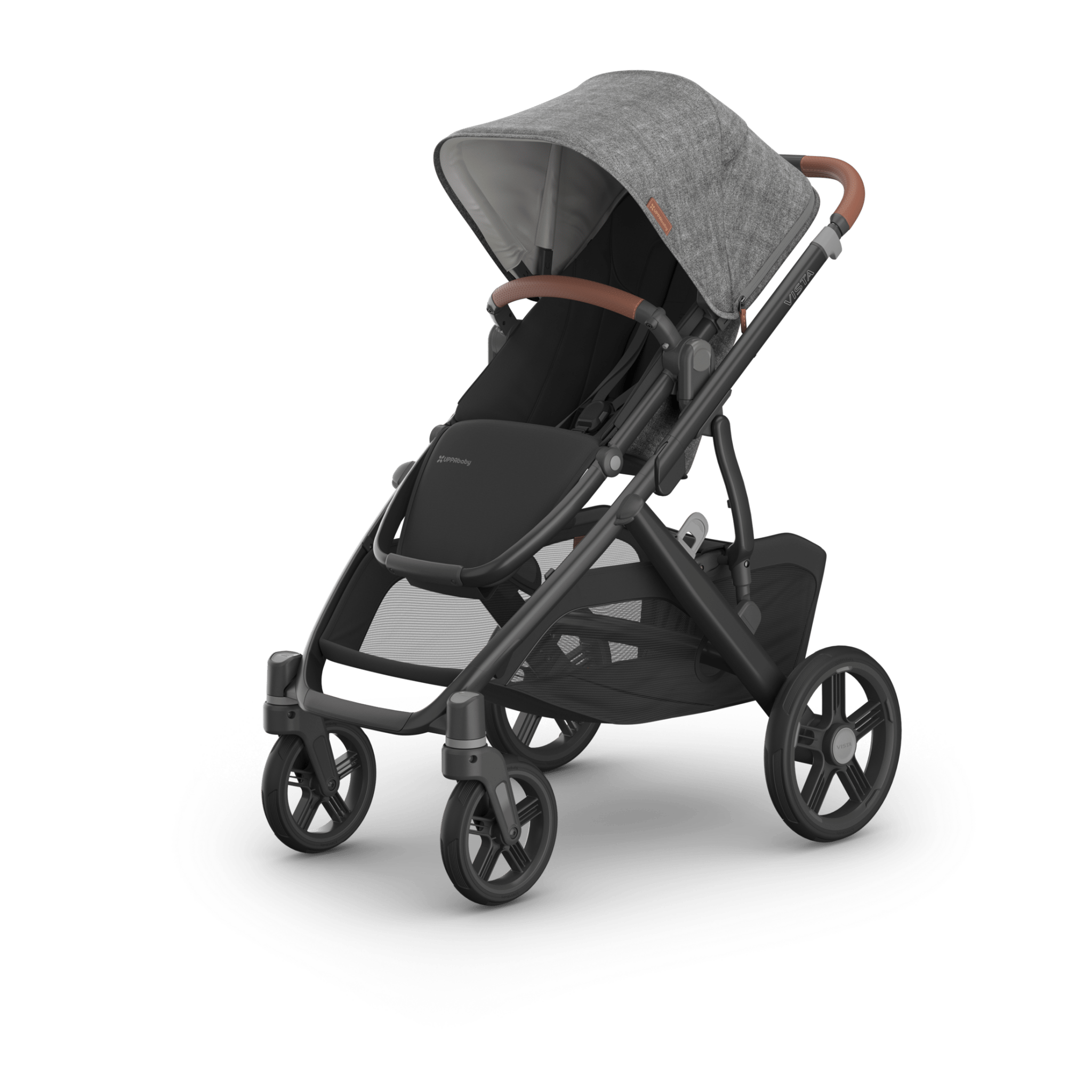 Uppababy Vista V3 Stroller Greyson - Charcoal Mélange | Carbon Frame | Saddle Leather - Liz and Roo