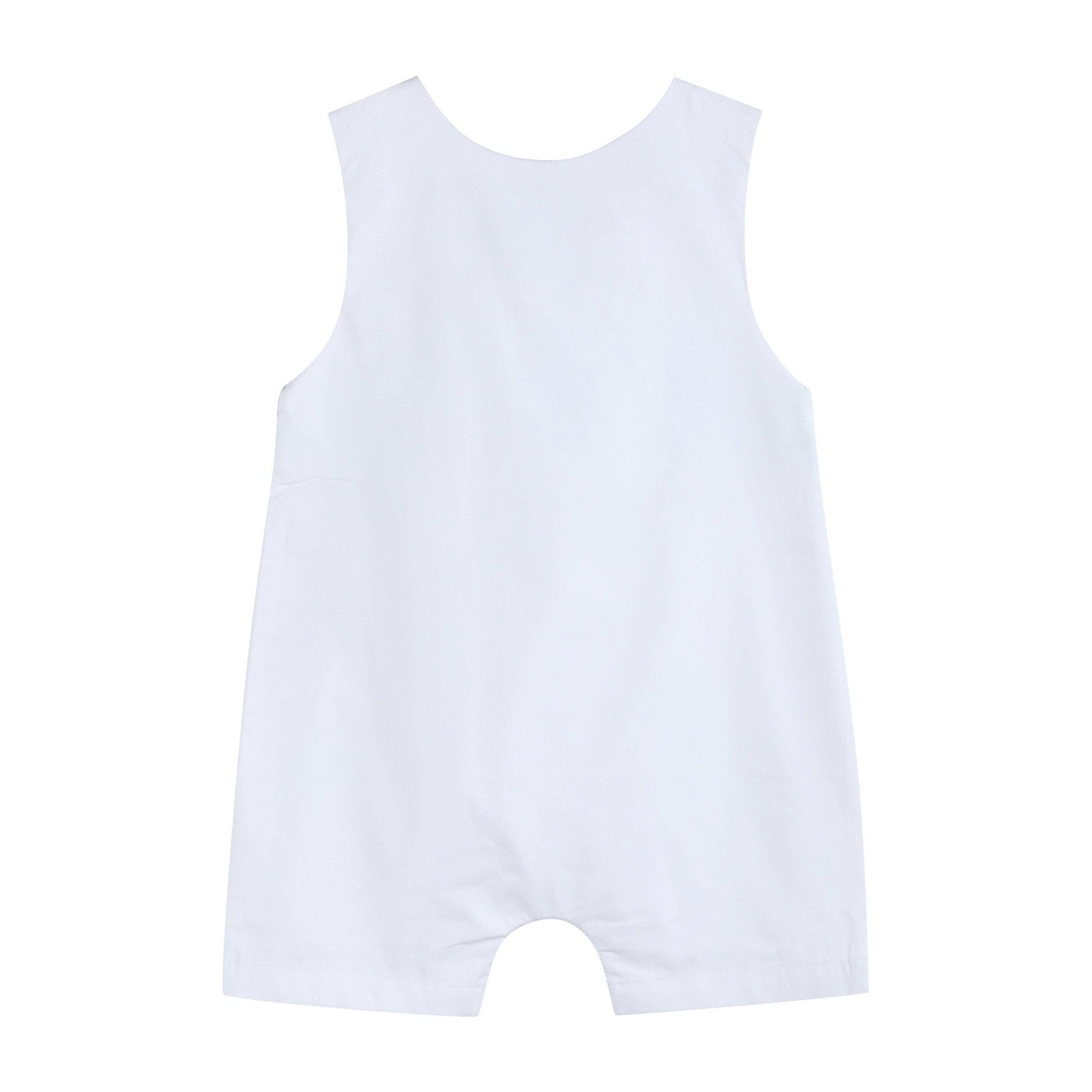 White and Blue Holy Crosses Smocked Overalls - Liz and Roo