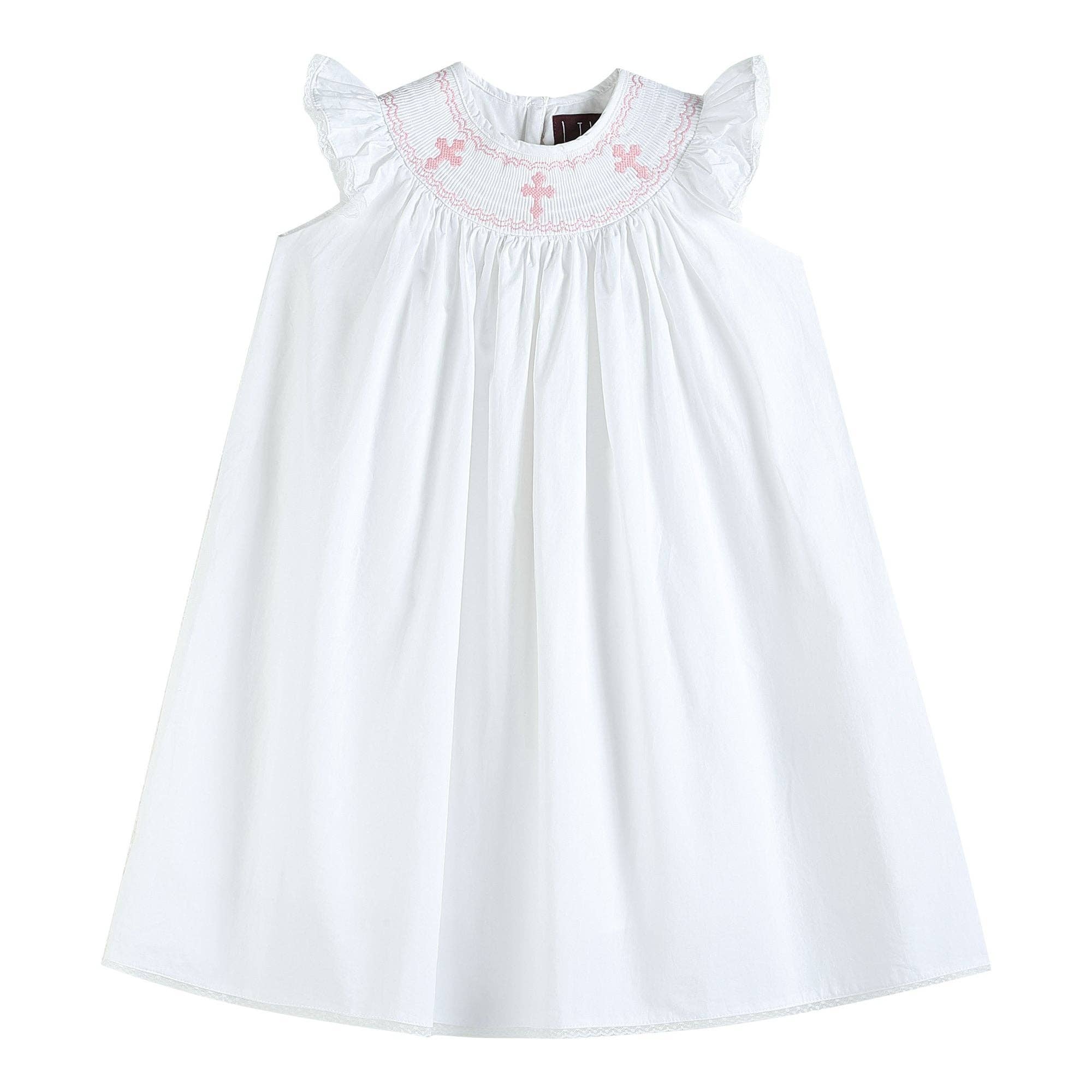 White and Pink Cross Bishop Dress - Liz and Roo