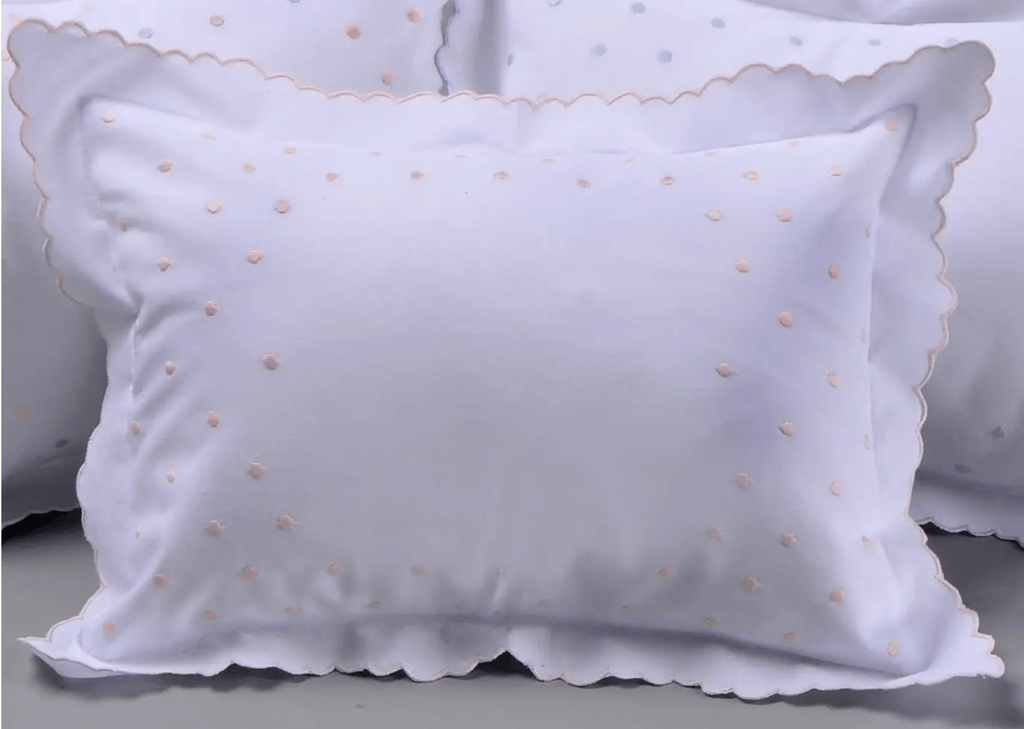 White Cotton Pillow Sham with Pink or Blue Swiss Dots - Liz and Roo