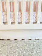 White Scalloped Crib Skirt Panel with Pink Trim - Liz and Roo