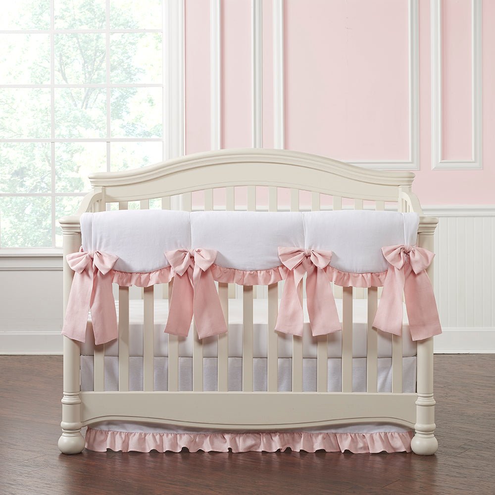 All White and Pink Linen 8-pc. Crib Bedding Set - Liz and Roo