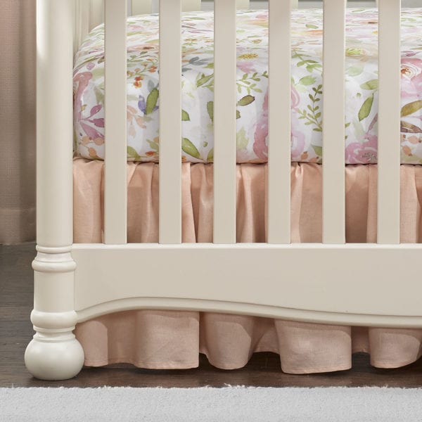 Blush Peach Linen Crib Skirt (Gathered) 16" Drop - Liz and Roo