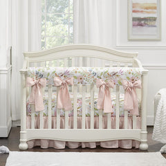 Liz & Roo - Blush Watercolor Floral 10-pc Crib Bedding Set (Pink Linen Bows)