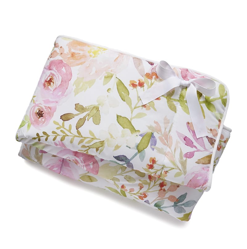 Blush Watercolor Floral 8-pc. Crib Bedding Set (Pink Linen Bows) - Liz and Roo