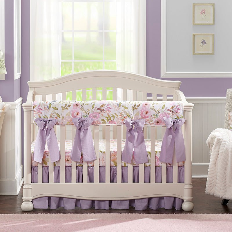 Blush Watercolor Floral 8-pc. Crib Bedding Set (Three Bow Colors to Choose From) - Liz and Roo