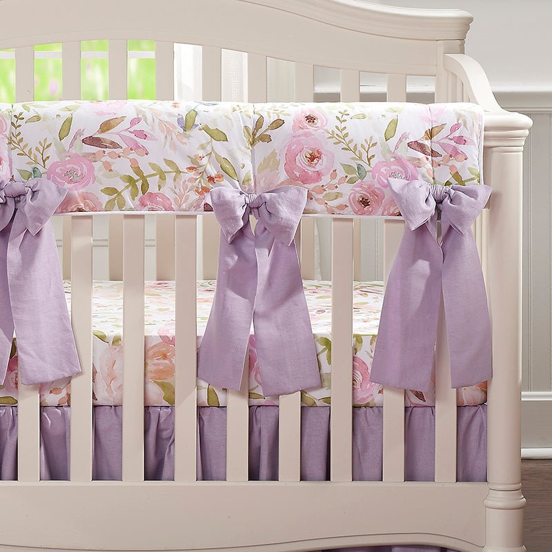 Blush Watercolor Floral 8-pc. Crib Bedding Set (Three Bow Colors to Choose From) - Liz and Roo