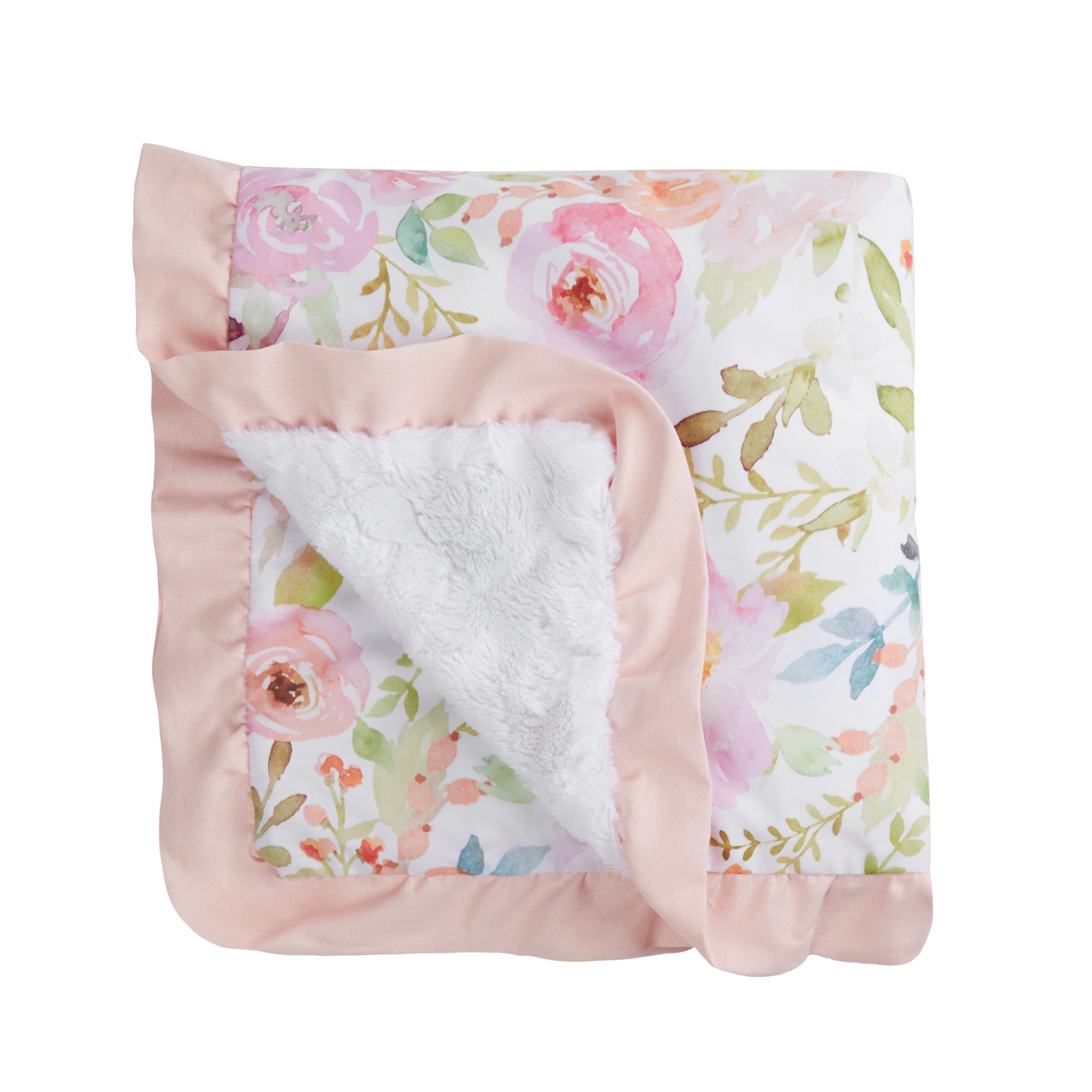 Blush Watercolor Floral Baby Blanket with Petal Pink Ruffle