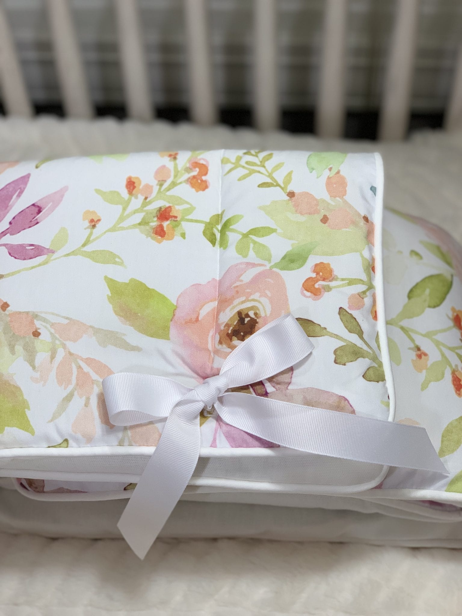 Blush Watercolor Floral Crib Rail Cover - Liz and Roo