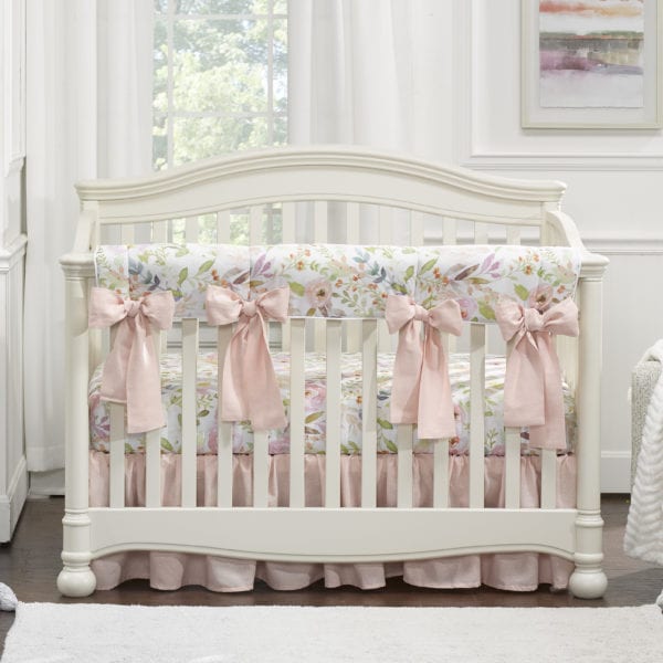 Blush Watercolor Floral Crib Rail Cover - Liz and Roo