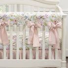 Blush Watercolor Floral Crib Rail Cover With 4 Pre-Tied Oversized Bows - Liz and Roo