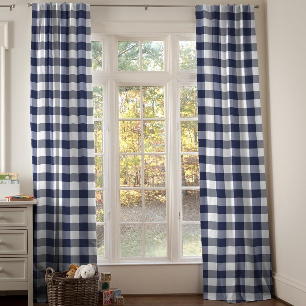 Navy and White Buffalo Check Curtains