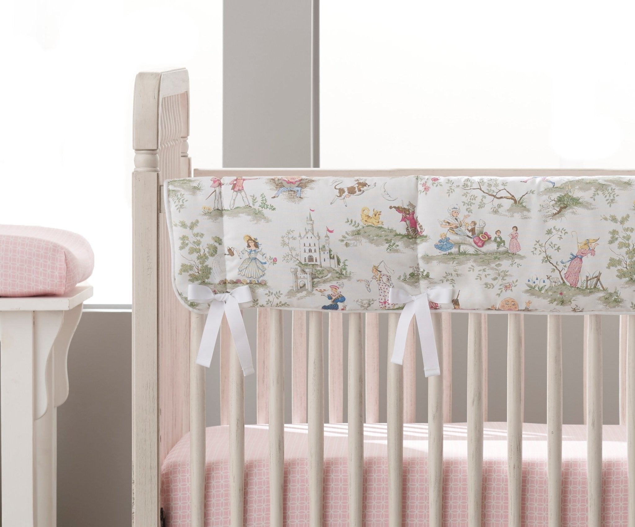 Copy of Nursery Rhyme Toile MINI Crib Rail Cover - Liz and Roo